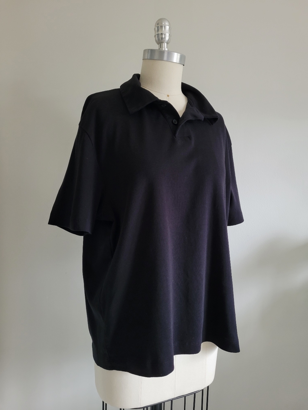 ZARA black jersey knit polo golf shirt with short sleeves